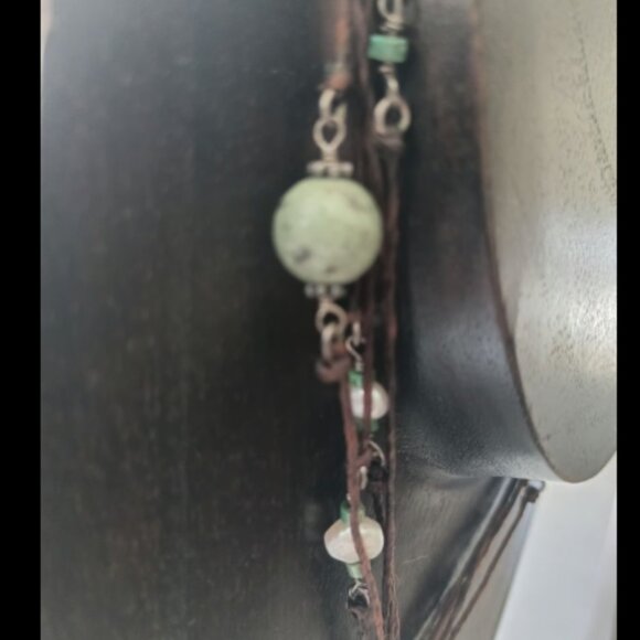 16" TURQUOISE, PEARL, STERLING & DALMATION STONE PENDANT HANDMADE NECKLACE - Picture 8 of 8